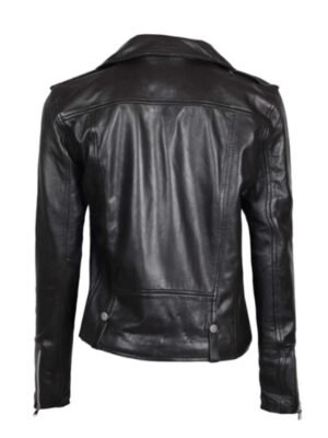 Womens Asymmetrical Black Leather Biker Jacket