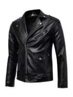 Mens Buston Black Shining Leather Biker Jacket