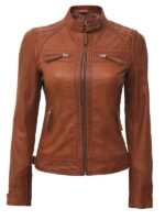 Diamond Tan Motorcycle Leather Jacket For Womens