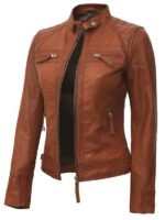 Womens Tan Diamond Motorcycle Jacket