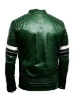 Mens Green Biker Leather Zipper Pockets Jacket