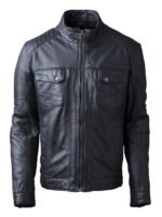 Mens Wansfell Leather Biker Jacket in Black