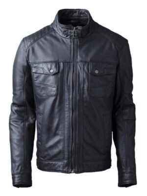 Mens Wansfell Leather Biker Jacket in Black