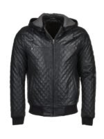 Men's Detachable Hood Bomber Leather Jacket