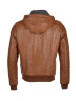 Men's Quilted Leather Jacket with Detachable Hood