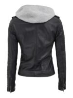 Womens Removable Hood Black Leather Jacket