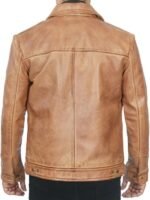 Waxed Yellow Casual Harrington Vintage Leather Jacket For Mens