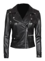 Black Asymmetrical Leather Biker Jacket For Mens