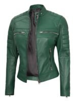 Womens Austin Green Cafe Racer Leather Biker Jacket