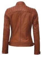 Womens Tan Diamond Motorcycle Leather Jacket