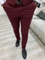 3 Piece Burgundy Slim Fit Wedding Suit For Men