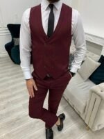 3 Piece For Burgundy Slim Fit Wedding Suit Men