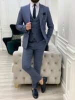 3 Piece Slim Fit Blue Wedding Suit For Mens