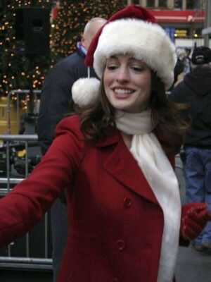 nne Hathaway Red Christmas Coat