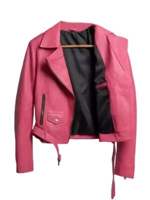 Women's Leather Barbie Doll Pink Motorcycle Jacket