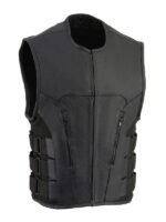 Black Cowhide Leather Vest Biker For Mens