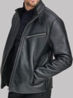 Mens Faux Shearling Black Leather Jacket