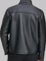 Black Leather Faux Shearling Jacket for Mens