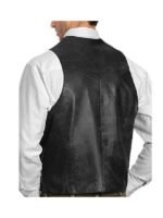 Men's Black Leather Sleeveless Waistcoat Vest