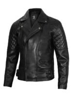 Mens Black Quilted Asymmetrical Leather Jacket