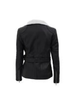 Carrie Women’s Black Shearling Belted Jacket Leather