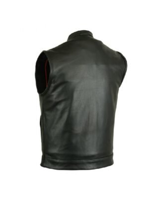 Men's Zipper Black Leather Vest