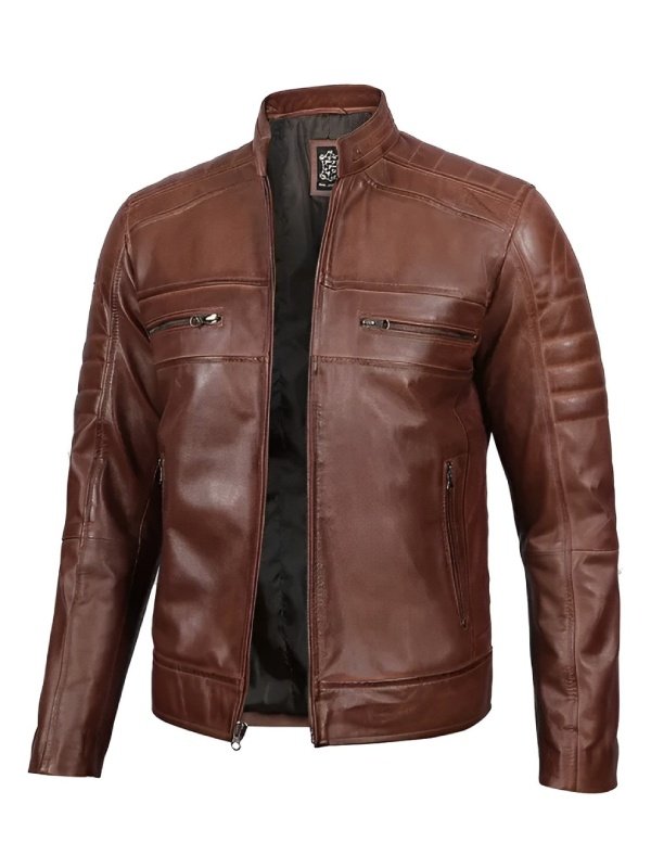 Men's Brown Distressed Cognac Biker Jacket