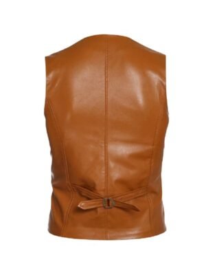 Brown Sleeveless Leather Vest For Mens and Womens