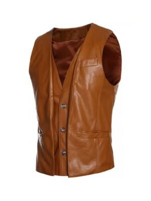 Brown Sleeveless Leather Vest for Unisex