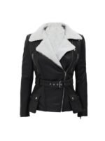 Black Women’s Carrie Shearling Jacket Belted Leather