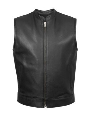 Men’s Classic Plain Leather Vest In Black