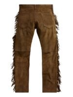 Mens Cowboy Fringes Brown Cowhide Suede Leather Pants