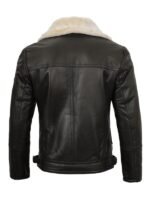 Dark Brown Asymmetrical Leather Shearling Jacket For Mens