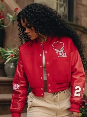 Jordan x Teyana Taylor Red Cropped Varsity Jacket