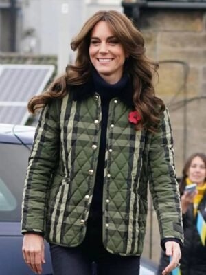 Kate Middleton Quilted Jacket Plaid Green Checked