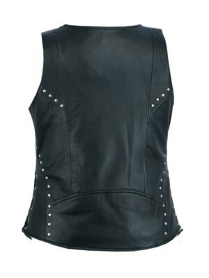 Women’s Black Lace Work Design Leather Vest