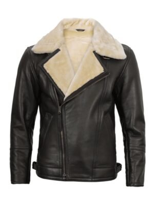 Dark Brown Asymmetrical Leather Shearling Jacket