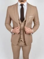 Men’s Three Suit Piece Slim Fit Tan Wedding Tuxedo