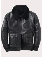 Mens Black Sheepskin B6 Pilot Aviator Shearling Bomber Leather Jacket