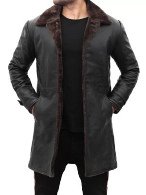 Mens Black Shearling Leather Coat