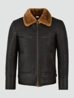 Mens Leather Black Traditional Shearling Jacket