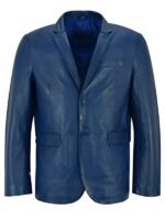 Classic Blue Leather Blazer For Mens