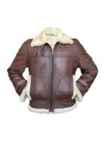 Brown Fur Collar Bomber Leather Jacket For Mens