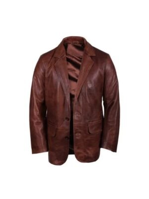 Italian Brown Leather Blazer For Mens