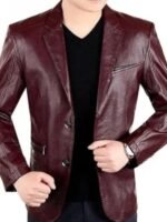 Classic Mens Maroon Blazer Leather