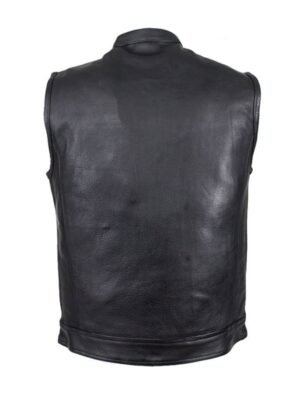 Classic Plain Black Leather Vest For Mens