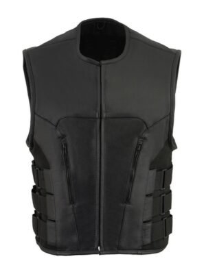 Men’s Cowhide Black Leather Biker Vest