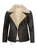 Men Dark Brown Asymmetrical Leather Shearling Jacket