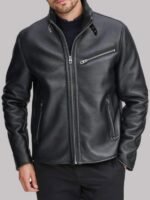 Black Leather Faux Shearling for Jacket Mens