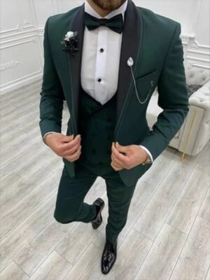 Mens Suit Slim Fit Three Piece Green Wedding